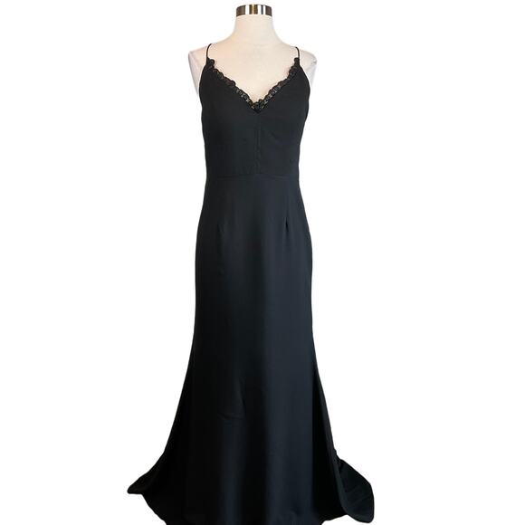 Jarlo Backless Lace and Crepe Long A-Line Evening Gown Size 8 Formal Dress - Picture 1 of 10